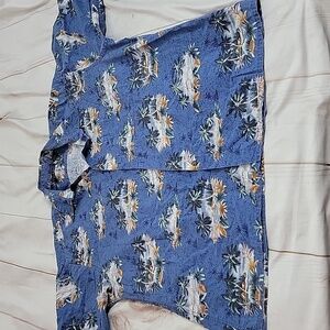 Pierre Cardin Blue Allover Hawaiian Shirt XXL Palm Trees Beach Ocean Island Vibe